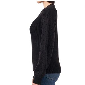 Vince Camuto Textured Knit Sweater Popcorn Sleeve Black XL